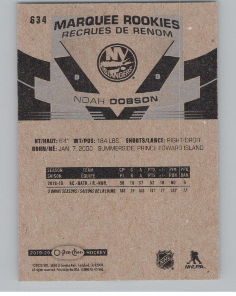 2019-20 O-Pee-Chee #634 Noah Dobson  RC Rookie New York Islanders  V100908 Image 2
