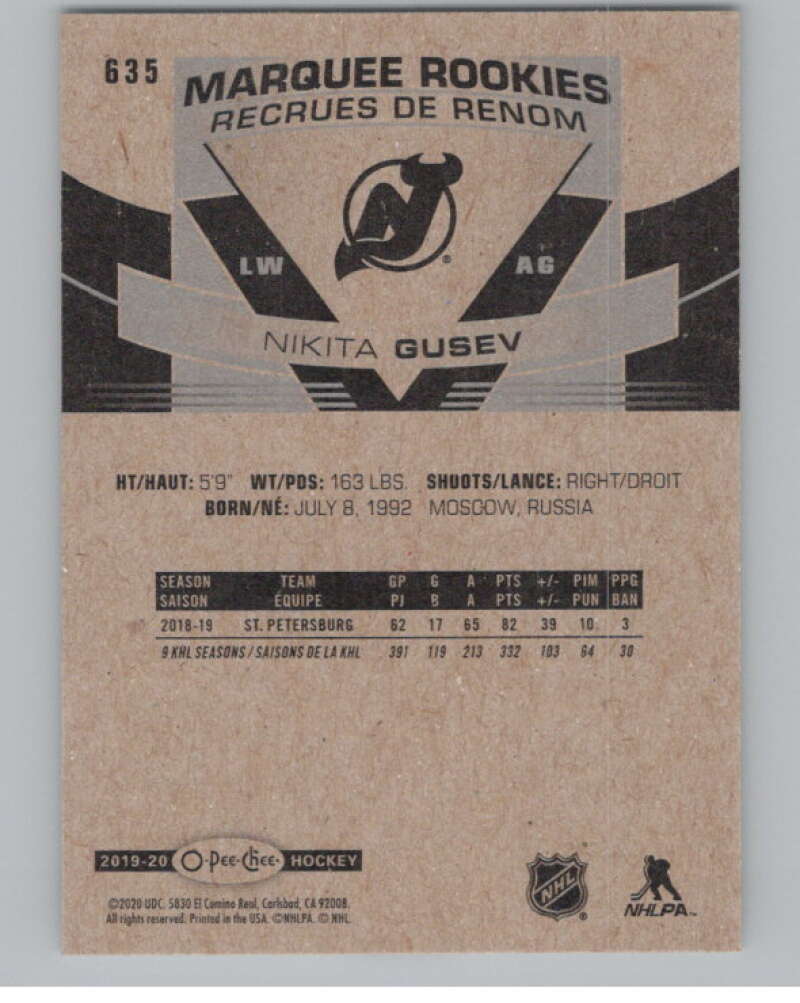2019-20 O-Pee-Chee #635 Nikita Gusev  RC Rookie New Jersey Devils  V100909 Image 2