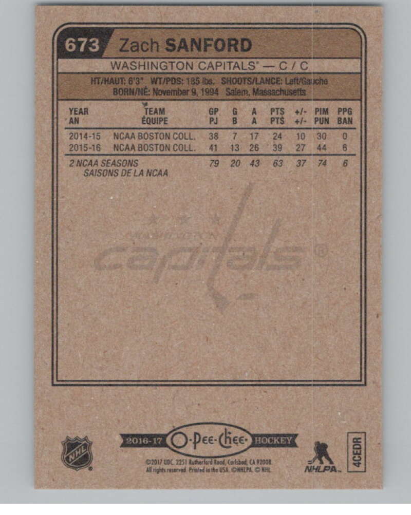 2016-17 O-Pee-Chee #673B Zach Sanford  RC Rookie Washington Capitals  V100926 Image 2