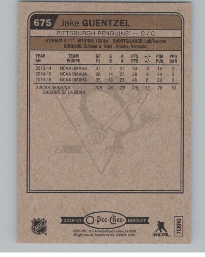 2016-17 O-Pee-Chee #675B Jake Guentzel  RC Rookie Pittsburgh Penguins  V100928 Image 2