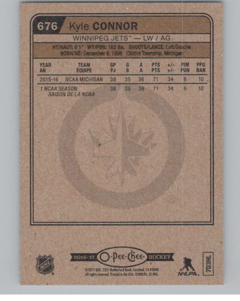 2016-17 O-Pee-Chee #676B Kyle Connor  RC Rookie Winnipeg Jets  V100929 Image 2