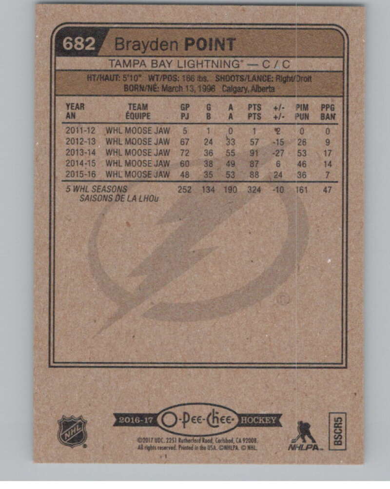 2016-17 O-Pee-Chee #682 Brayden Point  RC Rookie Tampa Bay Lightning  V100934 Image 2