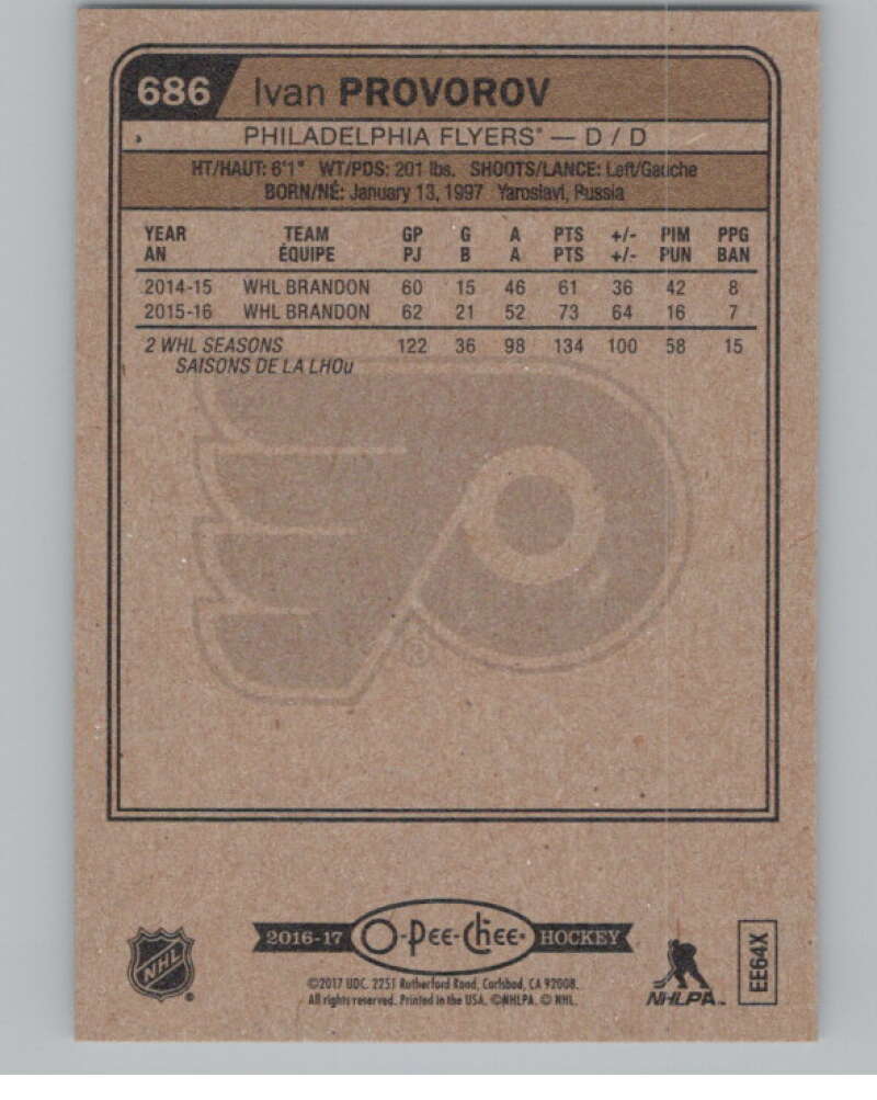 2016-17 O-Pee-Chee #686 Ivan Provorov  RC Rookie Philadelphia Flyers  V100938 Image 2