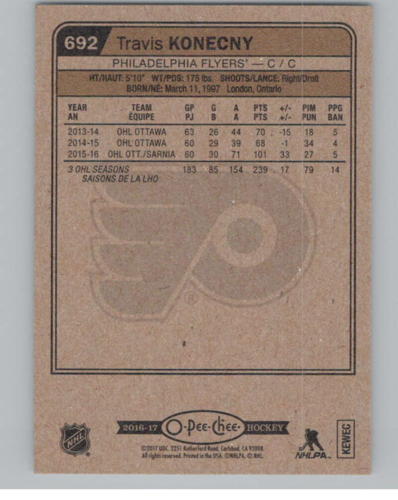 2016-17 O-Pee-Chee #692 Travis Konecny  RC Rookie Philadelphia Flyers  V100944 Image 2