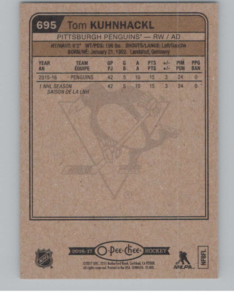 2016-17 O-Pee-Chee #695 Tom Kuhnhackl  RC Rookie Pittsburgh Penguins  V100946 Image 2