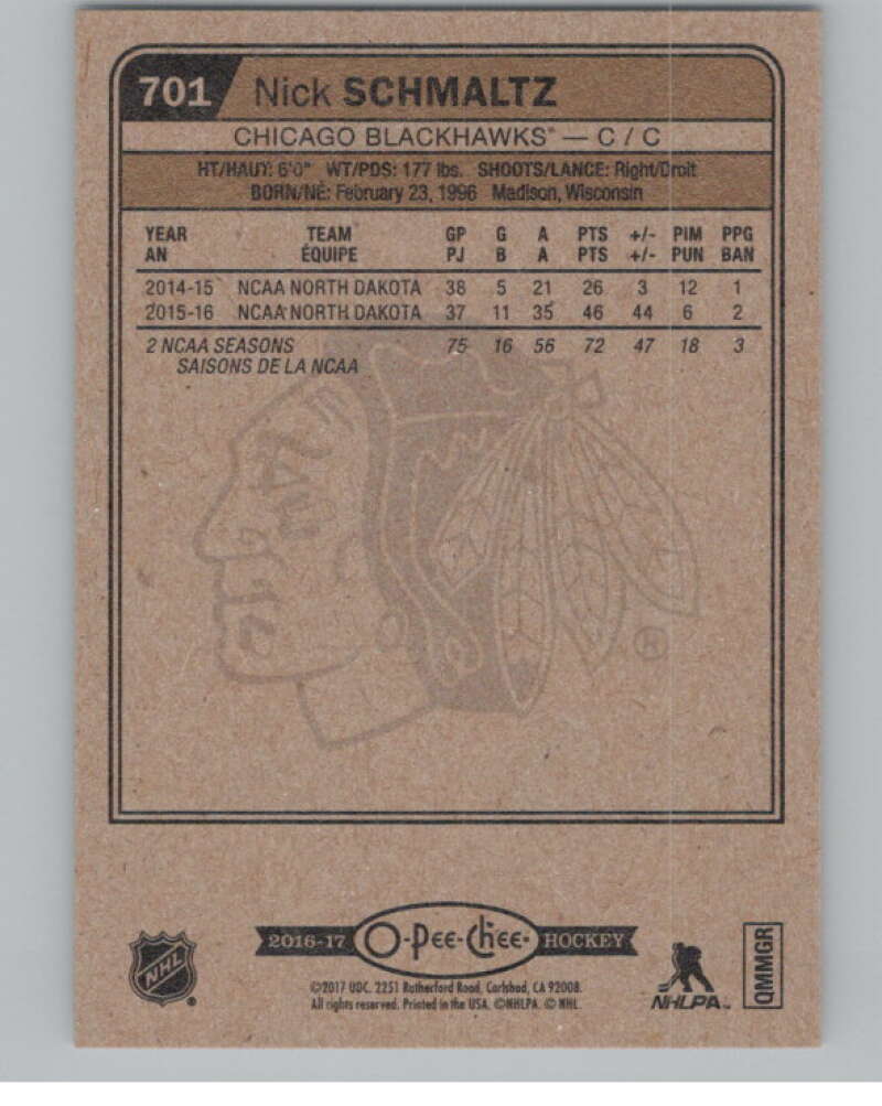 2016-17 O-Pee-Chee #701 Nick Schmaltz  RC Rookie Blackhawks  V100952 Image 2
