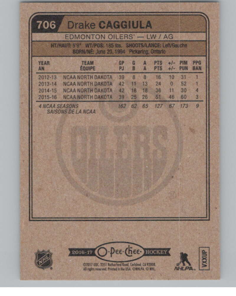 2016-17 O-Pee-Chee #706 Drake Caggiula  RC Rookie Edmonton Oilers  V100957 Image 2