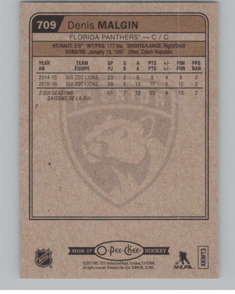 2016-17 O-Pee-Chee #709 Denis Malgin  RC Rookie Florida Panthers  V100960 Image 2