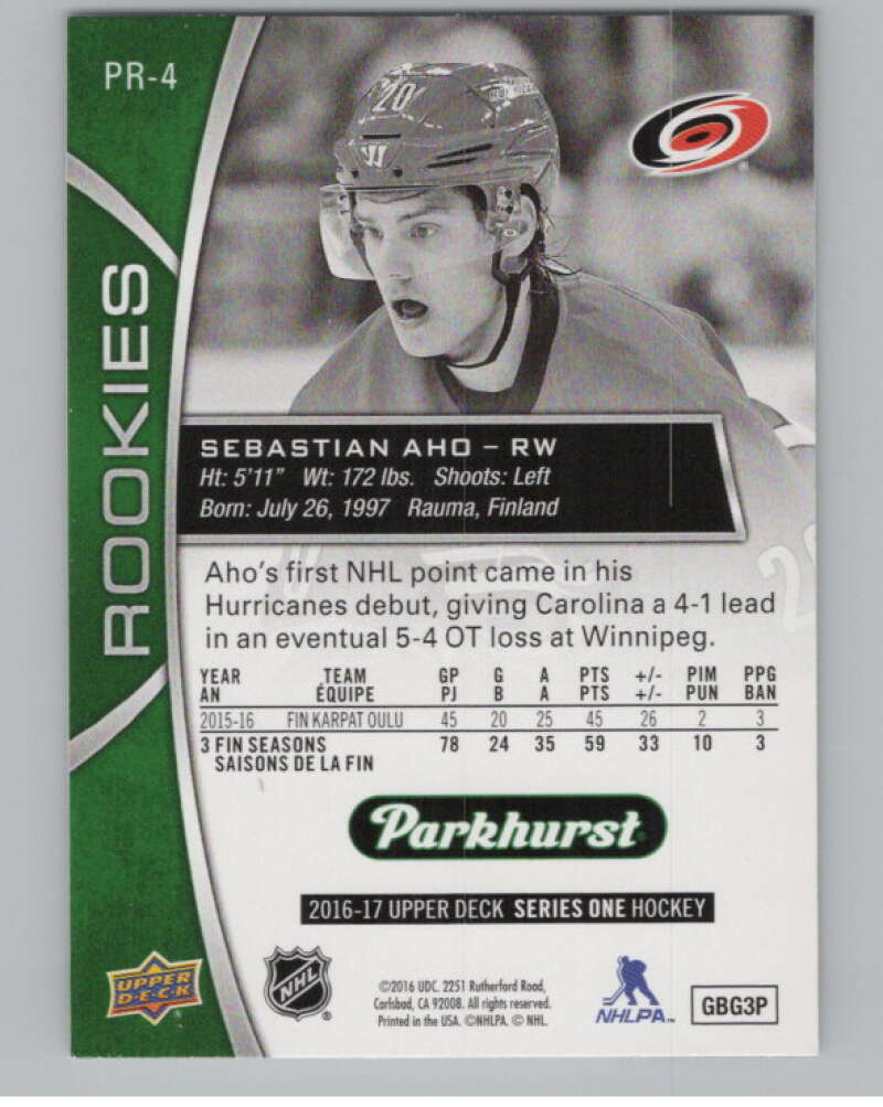 2016-17 Upper Deck Parkhurst Rookies Previews #PR-4 Sebastian Aho  V100963 Image 2