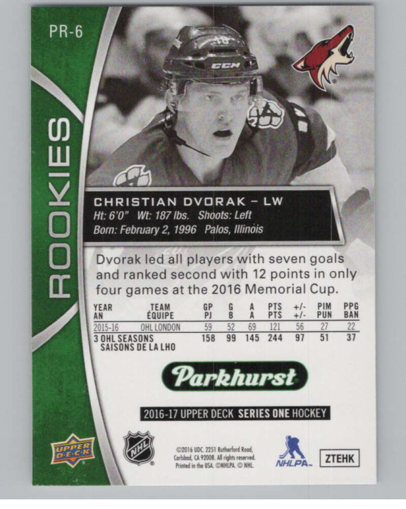 2016-17 Upper Deck Parkhurst Rookies Previews #PR-6 Christian Dvorak  V100965 Image 2