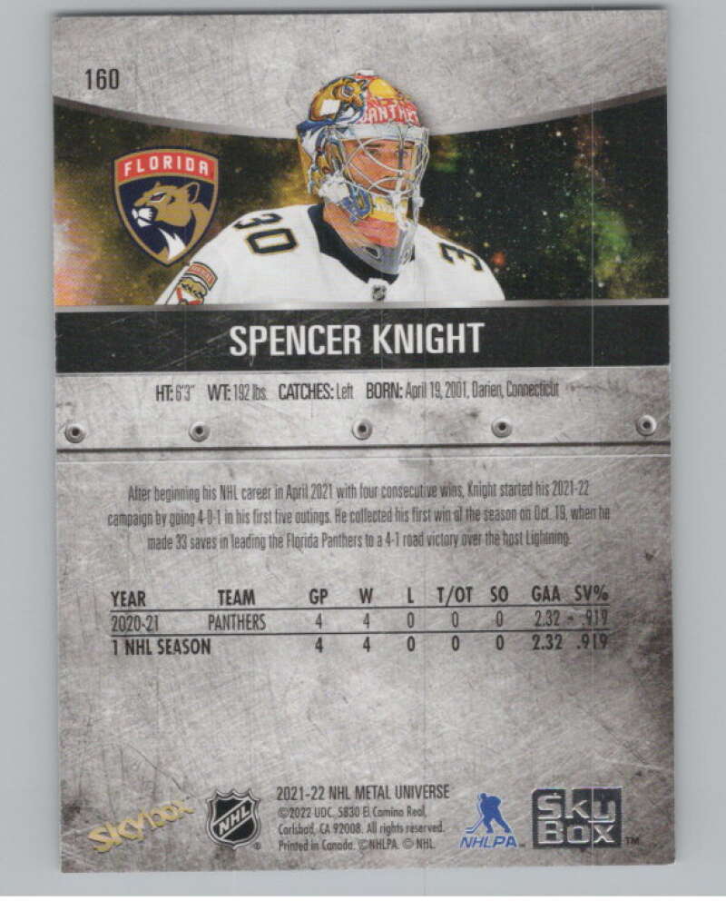 2021-22 Skybox Metal Universe #160 Spencer Knight RC Rookie Panthers  V100971 Image 2