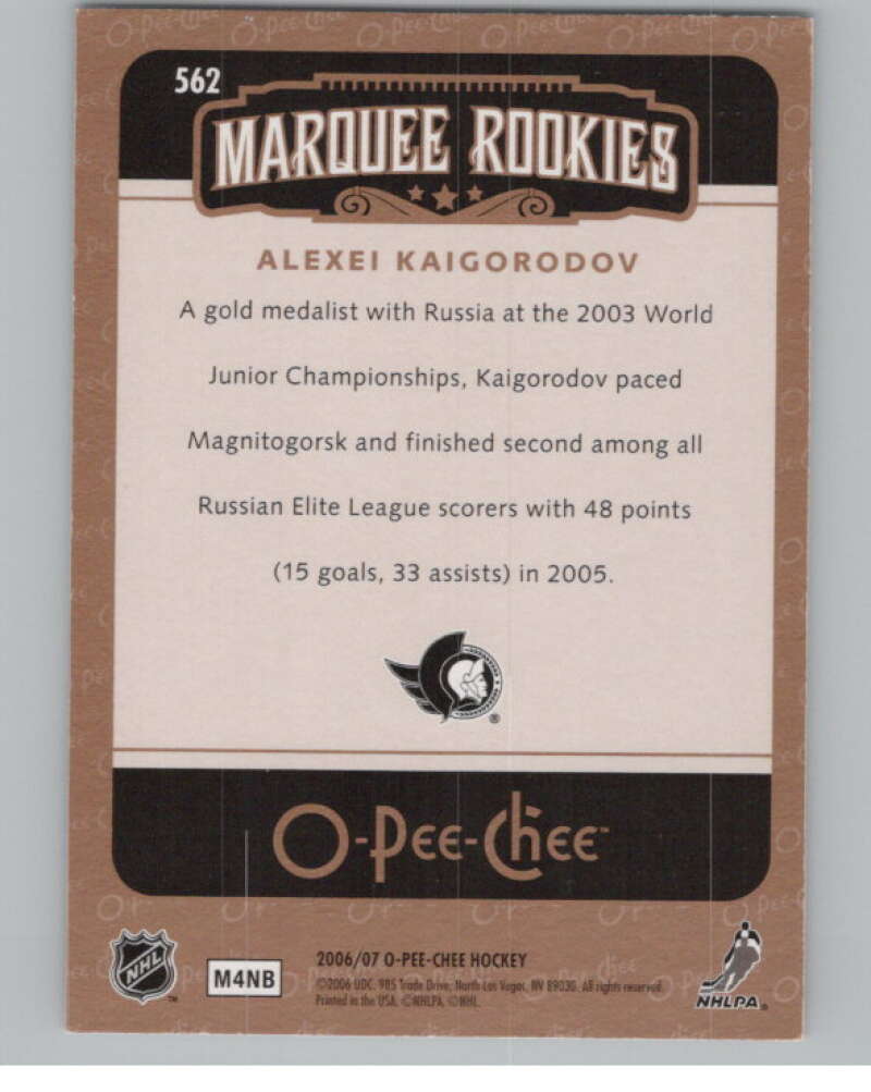 2006-07 O-Pee-Chee #562 Alexei Kaigorodov  RC Rookie Ottawa Senators  V100972 Image 2