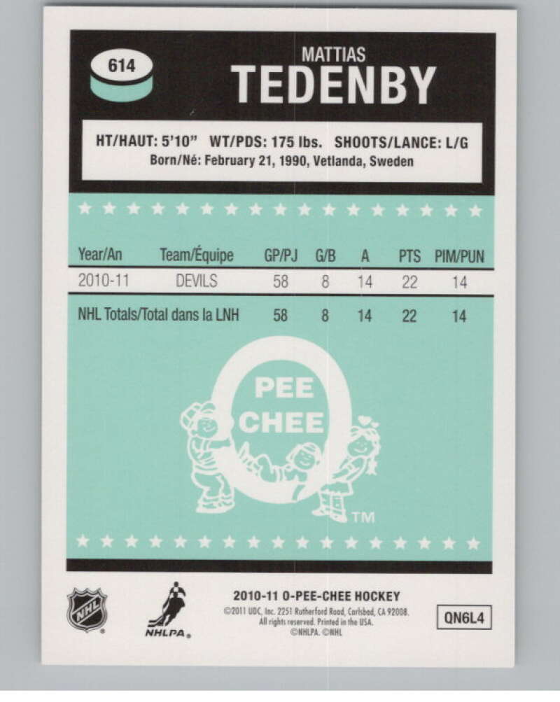 2010-11 Upper Deck O-Pee-Chee Retro Rainbow #614 Mattias Tedenby   V100975 Image 2