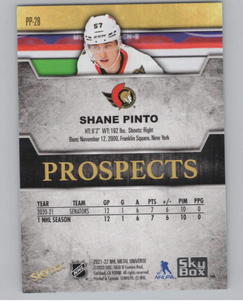 2021-22 Skybox Metal Universe Premium Prospects Sapphire Shane Pinto  V100979 Image 2