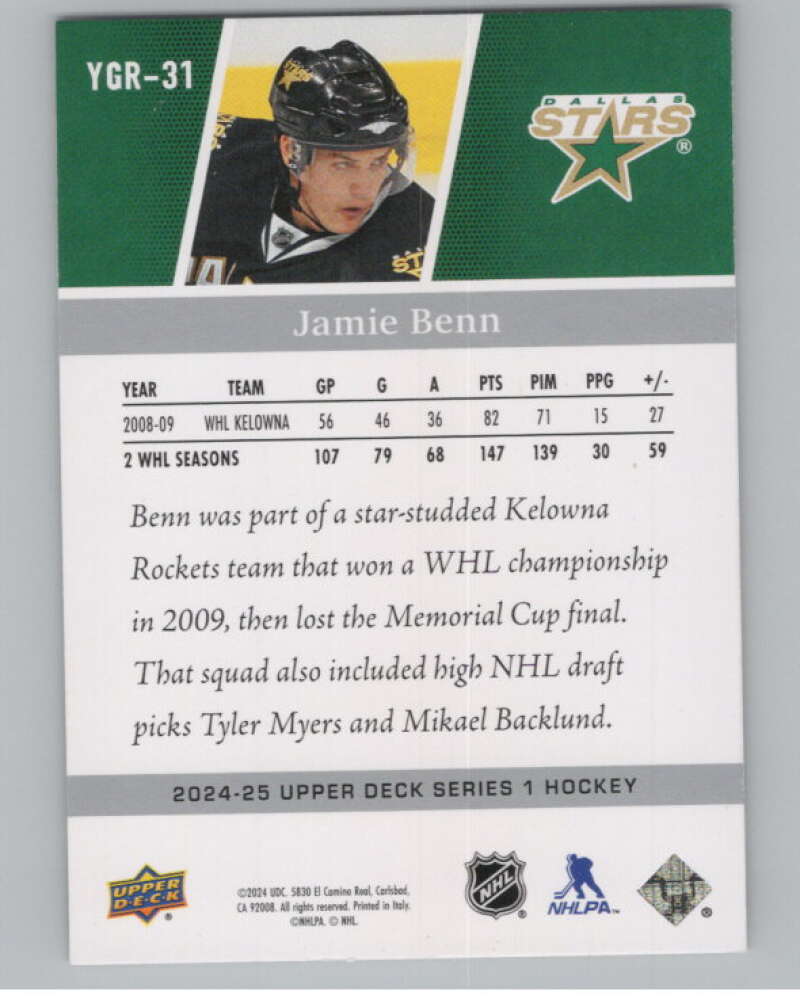 2024-25 Upper Deck Young Guns Renewed #YGR-31 Jamie Benn Stars  V100980 Image 2
