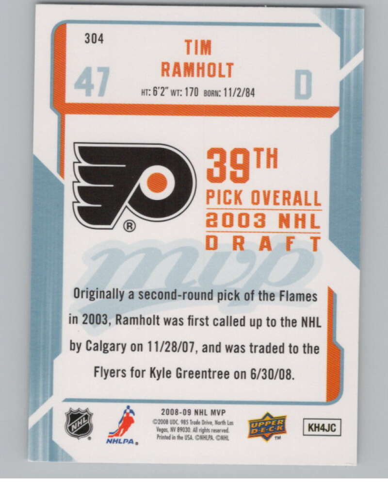 2008-09 Upper Deck MVP #304 Tim Ramholt  RC Rookie Philadelphia Flyers  V100981 Image 2
