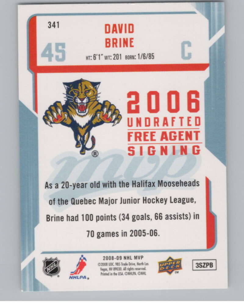 2008-09 Upper Deck MVP #341 David Brine  RC Rookie Florida Panthers  V100983 Image 2