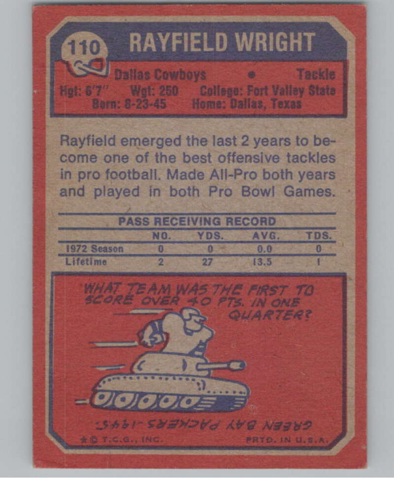 1973 Topps #110 Rayfield Wright  Dallas Cowboys  100989 Image 2