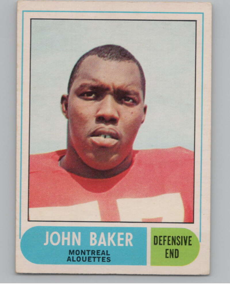 1968 O-Pee-Chee CFL #7 John Baker  Montreal Alouettes  101031 Image 1