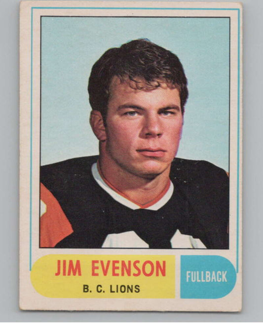 1968 O-Pee-Chee CFL #122 Jim Evenson  British Columbia Lions  101076 Image 1