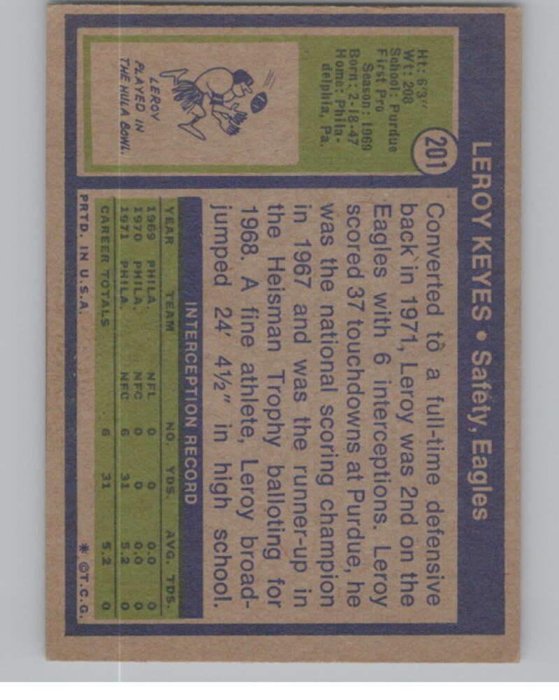 1972 Topps #201 Leroy Keyes  RC Rookie Philadelphia Eagles  101117 Image 2