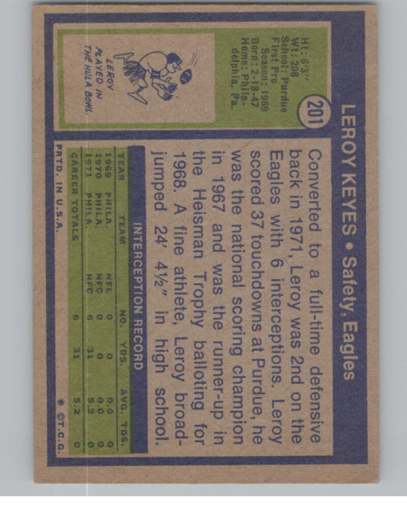 1972 Topps #201 Leroy Keyes  RC Rookie Philadelphia Eagles  101118 Image 2