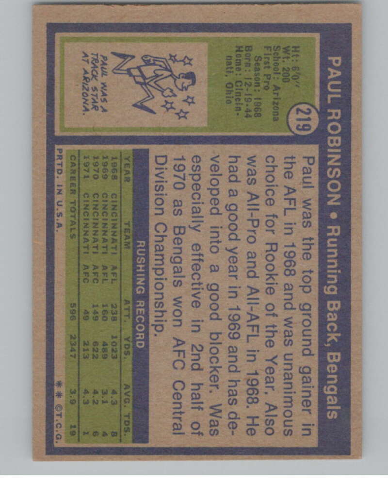1972 Topps #219 Paul Robinson  Cincinnati Bengals  101120 Image 2