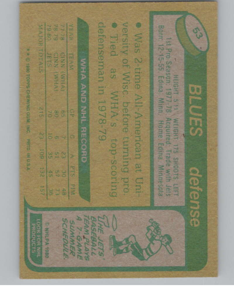 1980-81 Topps #53 Craig Norwich UNSCRATCHED RC Rookie Blues  V101140 Image 2