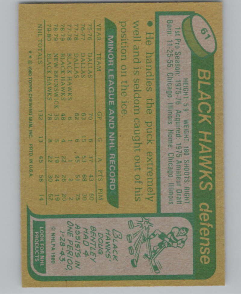 1980-81 Topps #61 Mike O'Connell UNSCRATCHEDRC Rookie Blackhawks  V101142 Image 2