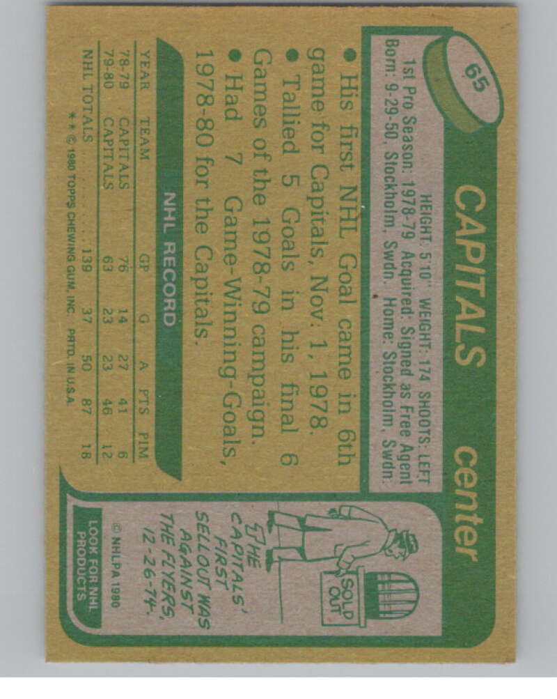 1980-81 Topps #65 Rolf Edberg UNSCRATCHED RC Rookie WCapitals  V101143 Image 2