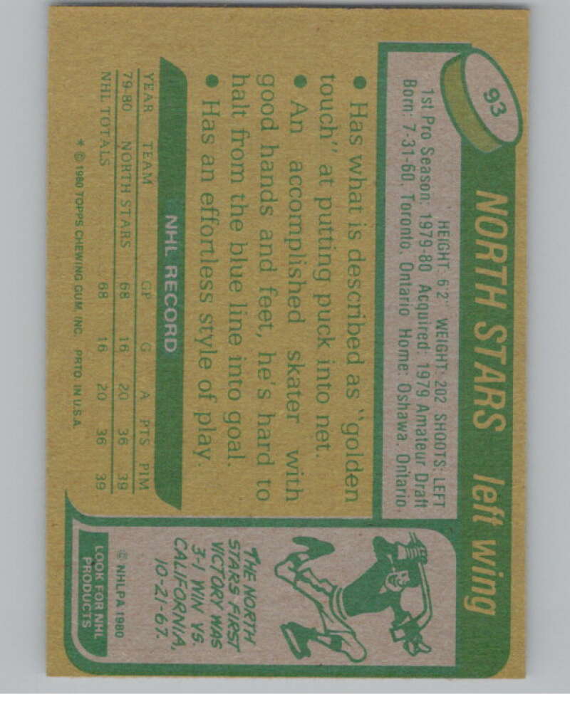 1980-81 Topps #93 Tom McCarthy UNSCRATCHED RC Rookie North Stars  V101144 Image 2