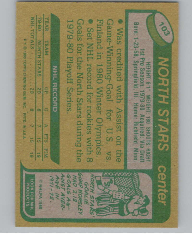 1980-81 Topps #103 Steve Christoff OLY UNSCRATCHED RC Rookie North Stars  V101146 Image 2
