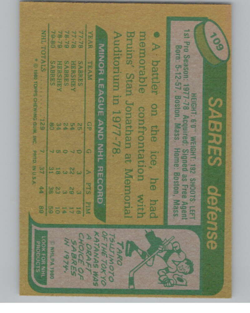 1980-81 Topps #109 Richie Dunn UNSCRATCHED RC Rookie Buffalo Sabres  V101147 Image 2