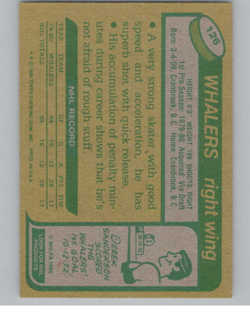 1980-81 Topps #126 Ray Allison UNSCRATCHED RC Rookie Hartford Whalers  V101148 Image 2