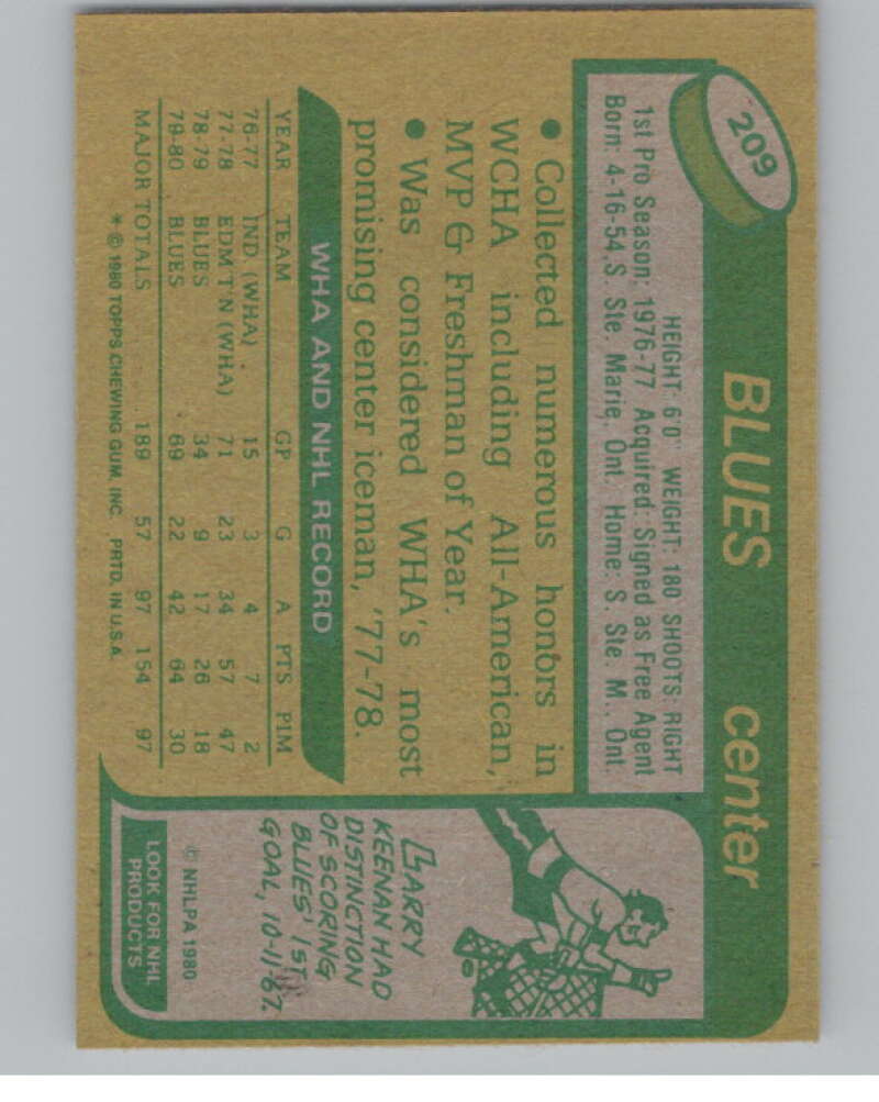 1980-81 Topps #209 Mike Zuke UNSCRATCHED RC Rookie St. Louis Blues  V101155 Image 2