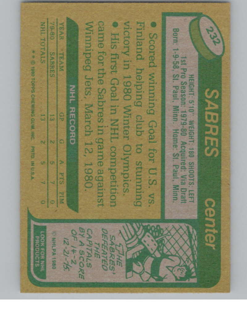 1980-81 Topps #232 Rob McClanahan OLY UNSCRATCHED RC Rookie Sabres  V101158 Image 2