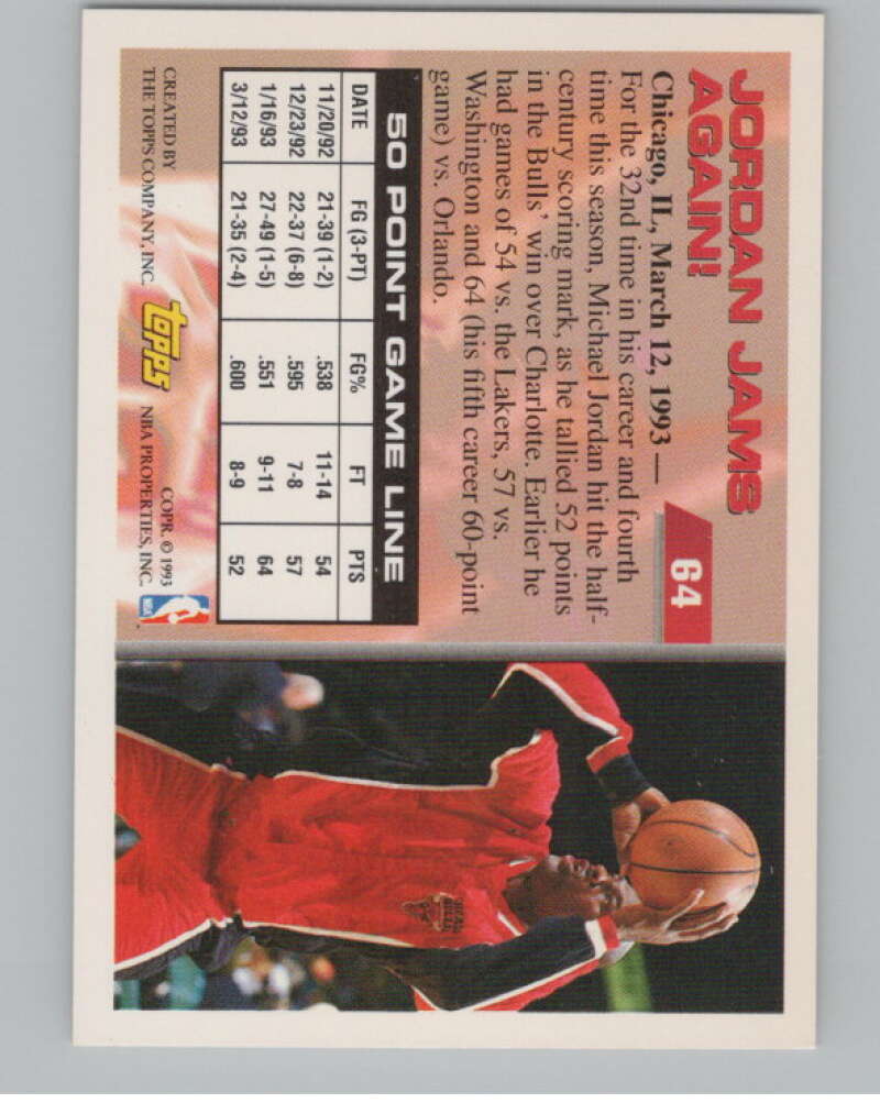 1993-94 Topps #64 Michael Jordan 50P  Chicago Bulls  V101165 Image 2