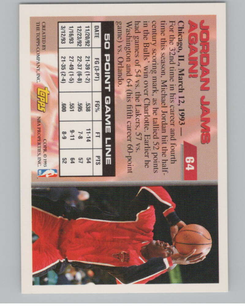 1993-94 Topps #64 Michael Jordan 50P  Chicago Bulls  V101166 Image 2