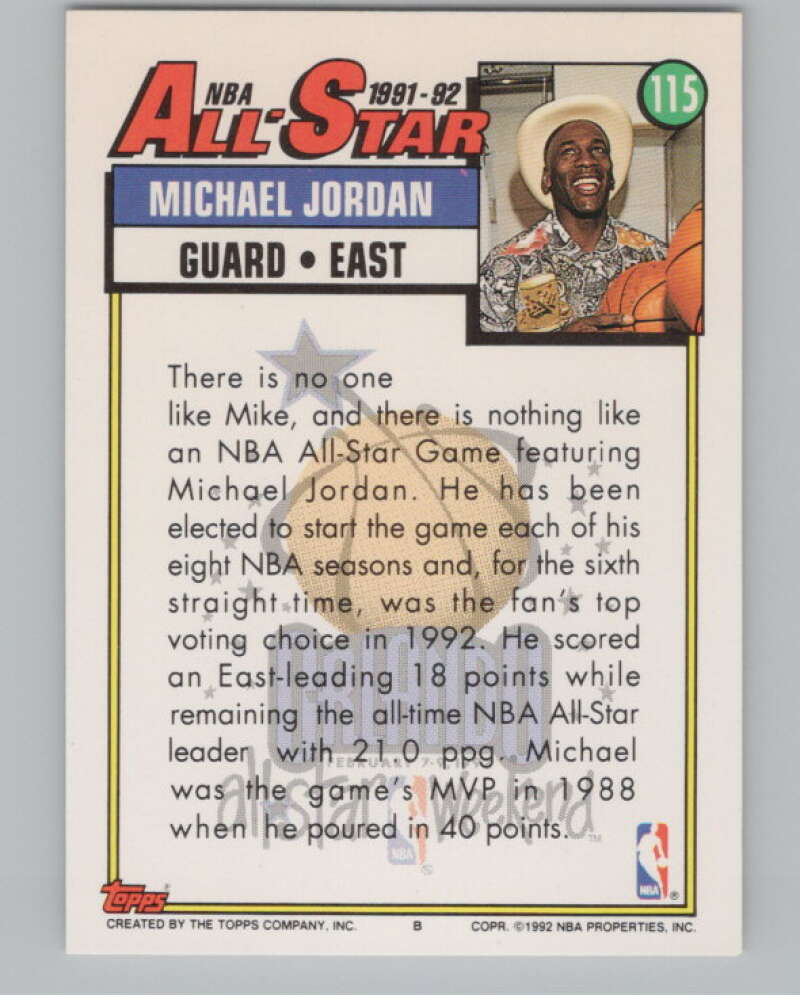 1992-93 Topps #115 Michael Jordan AS  Chicago Bulls  V101170 Image 2