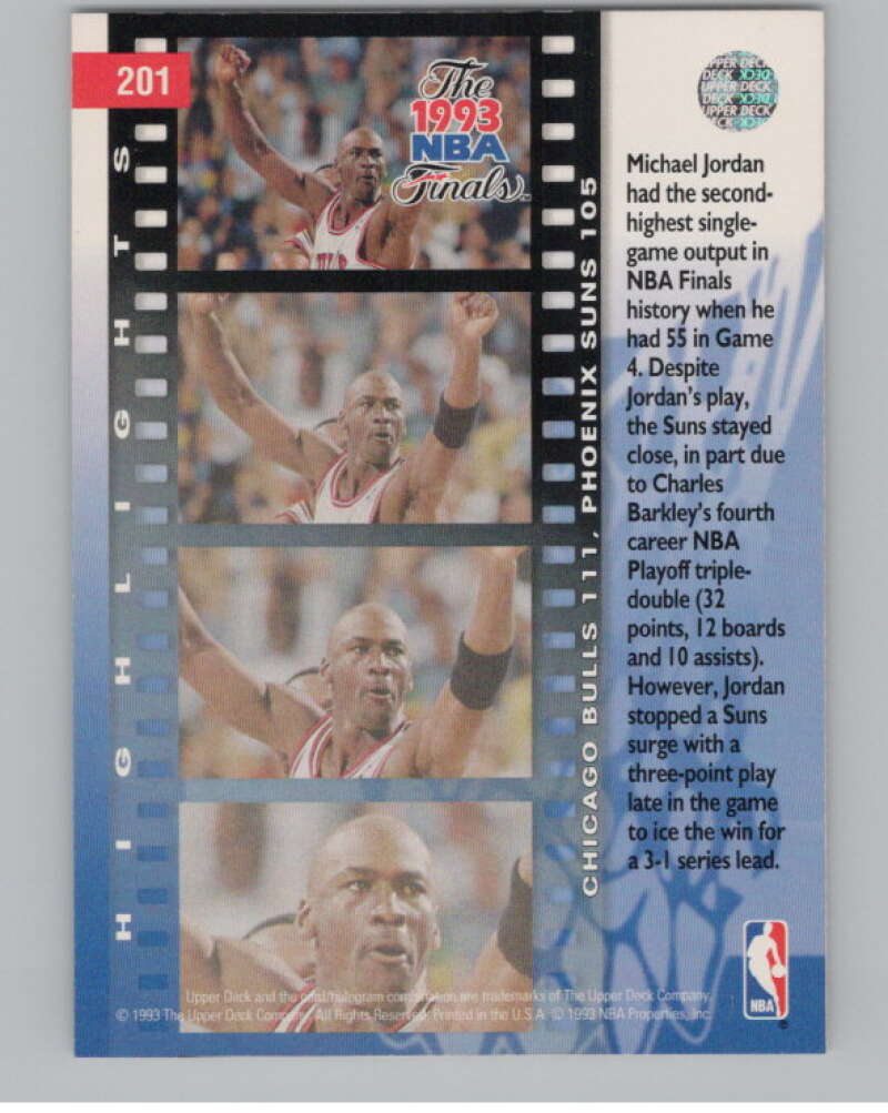 1993-94 Upper Deck #201 Michael Jordan FIN  Chicago Bulls  V101172 Image 2