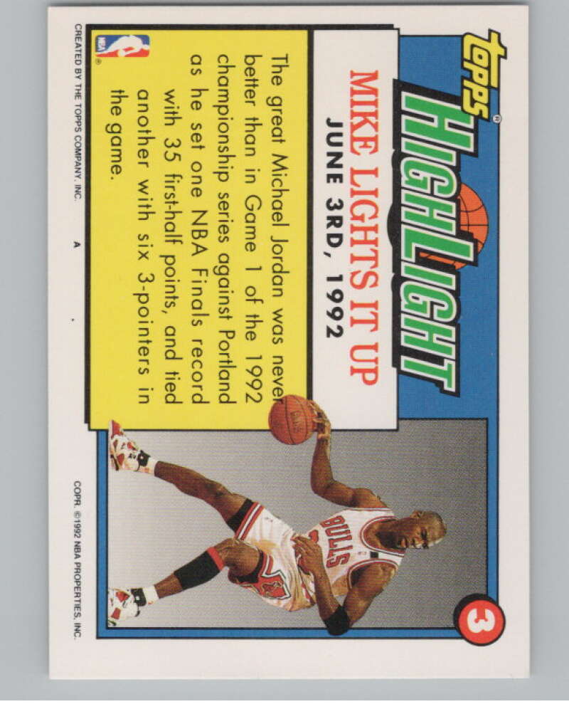 1992-93 Topps #3 Michael Jordan HL  Chicago Bulls  V101175 Image 2