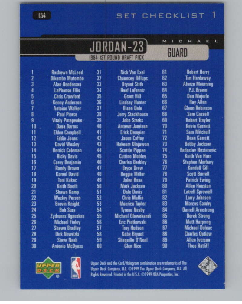 1999-00 Upper Deck #154 Michael Jordan  Chicago Bulls  V101177 Image 2