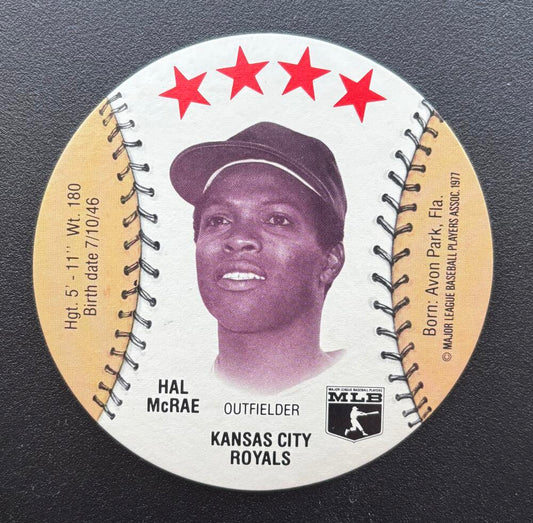 1976 MSA Buckmans Zipz Discs Hal McRae Baseball Kansas City Royals Image 1