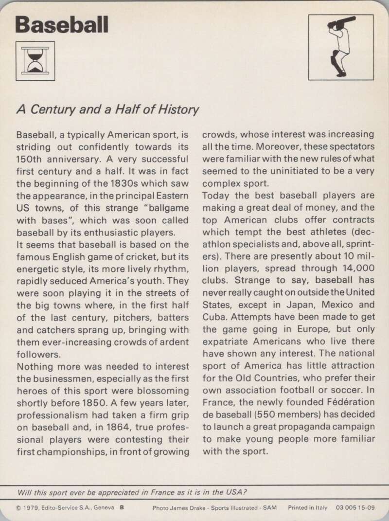 1979 Sportscaster #1509 A Century and History Baseball Photo Card  Image 2