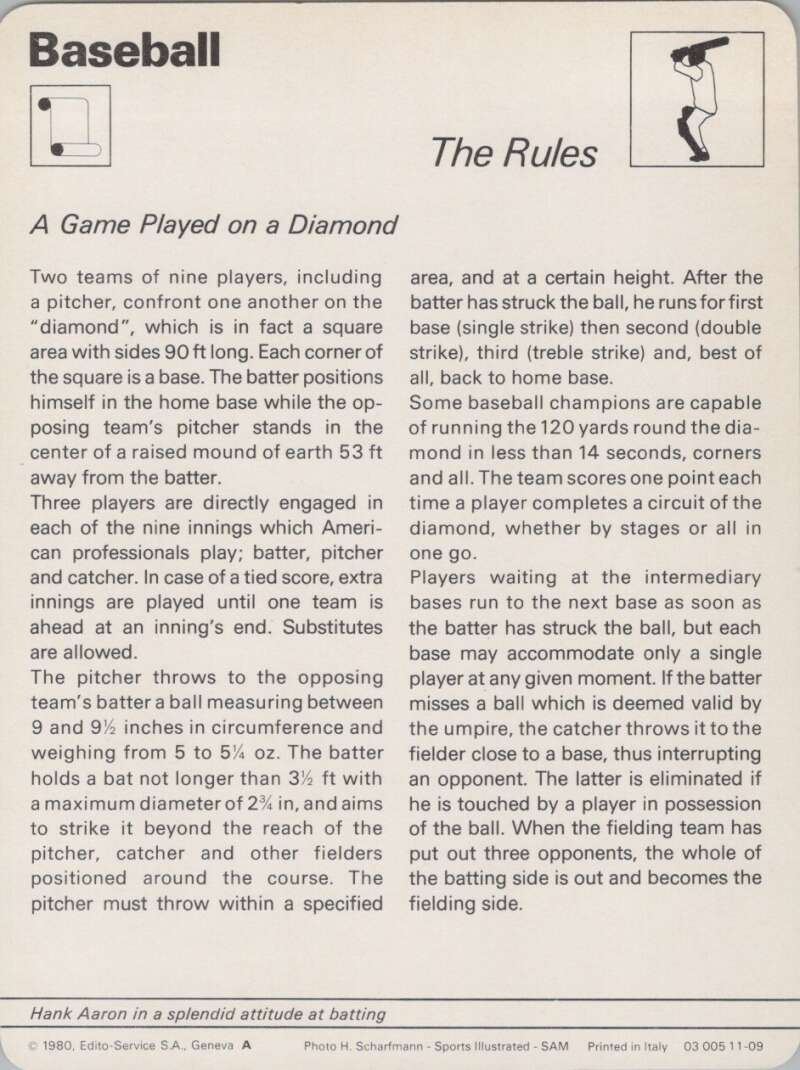 1980 Sportscaster #1109 The Rules Baseball Photo Card  Image 2