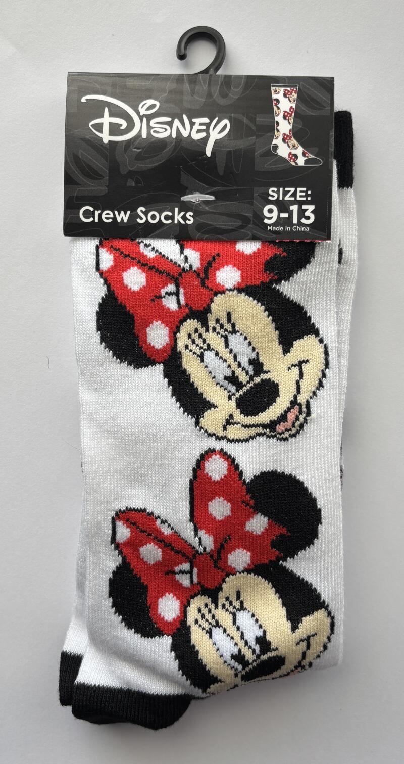 New Disney Minnie Mouse White Crew Socks Unisex Size 9-13 Image 1