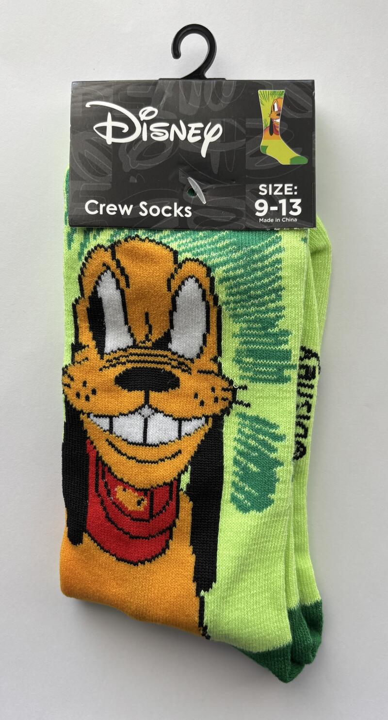 New Disney Pluto Green Crew Socks Unisex Size 9-13 Image 1