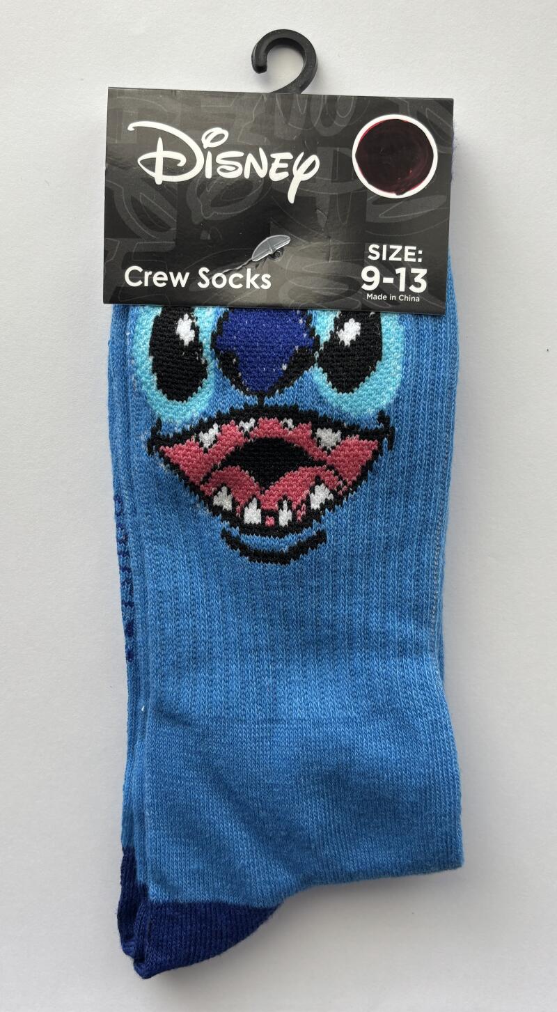 New Disney Stitch Blue Crew Socks Unisex Size 9-13 Image 1