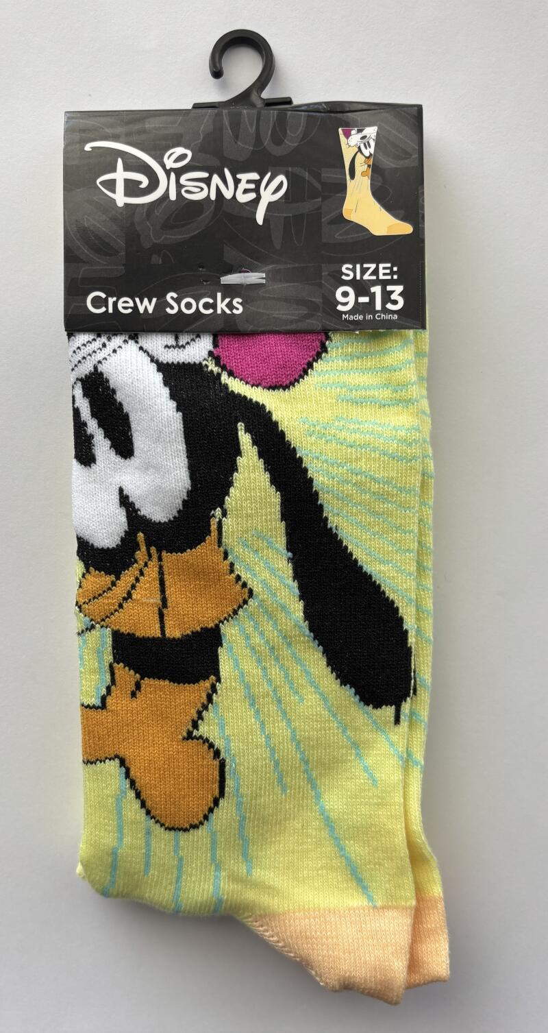 New Disney Goofy Yellow Crew Socks Unisex Size 9-13 Image 1