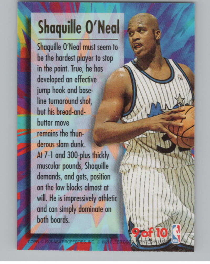 1995-96 Fleer Ultra Power #9 Shaquille O'Neal  Orlando Magic  V101184 Image 2